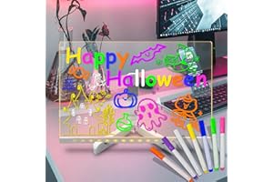 Fanrui 11.8 X 7.9 Inch Acrylic LED Writing Message Board with Light,Glow Acrylic Dry Erase Board with 7 Pens,Memo Tablet Letter Note Doodle Whiteboard with Stand, for Home Desk Office School