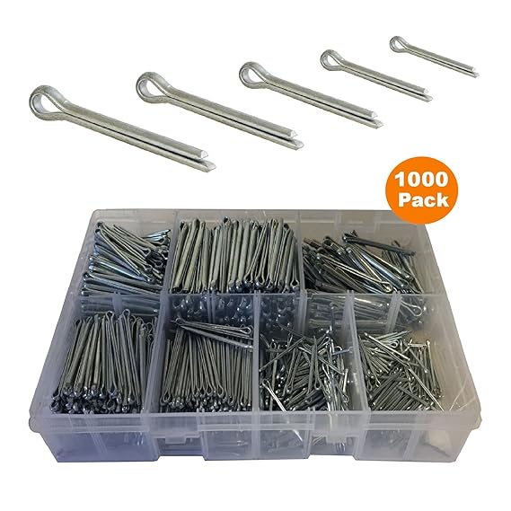 1000 x Assorted Metric Cotter Split Pins, Steel Retaining Pins Zinc