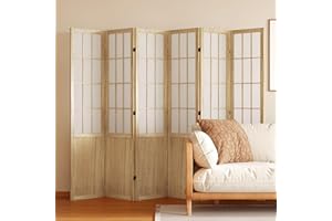 SVIMI Room Divider, 66.9Inch Tall Japanese Shoji Style Folding Wood Screen with Double Hinges for Home Office Bedroom Hotel Decoration (6Panels, Natural)