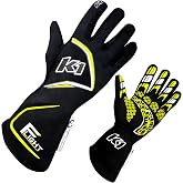 K1 Race Gear K1 Flight Adult Nomex&reg; Auto Racing Gloves SFI 3.3/5 - Black, Flo Yellow - Large