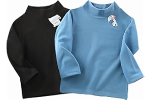 HSTiSan Girl Boys Turtleneck Tops Thermal Long Sleeve Tees Solid Color Soft Kids Warm T-Shirt 2pcs 12M-9Years