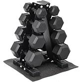BalanceFrom Rubber Coated Hex Dumbbell Set with A-Frame Rack, 100LBS Set