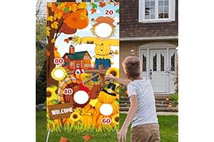 HABDJILTY Thanksgiving Decoration Thanksgiving Bean Bag Toss Game with 3 Bean Bags Pumpkins Scarecrow Background for Family Thanksgiving Games