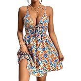 MakeMeChic Women's Boho Floral Cami Dress Sleeveless V Neck Cut Out Short A Line Flowy Casual Summer Dress
