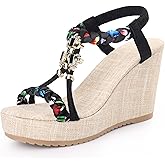 Allegra K Women's Bohemia Pull on Platform Wedge Heel Sandals