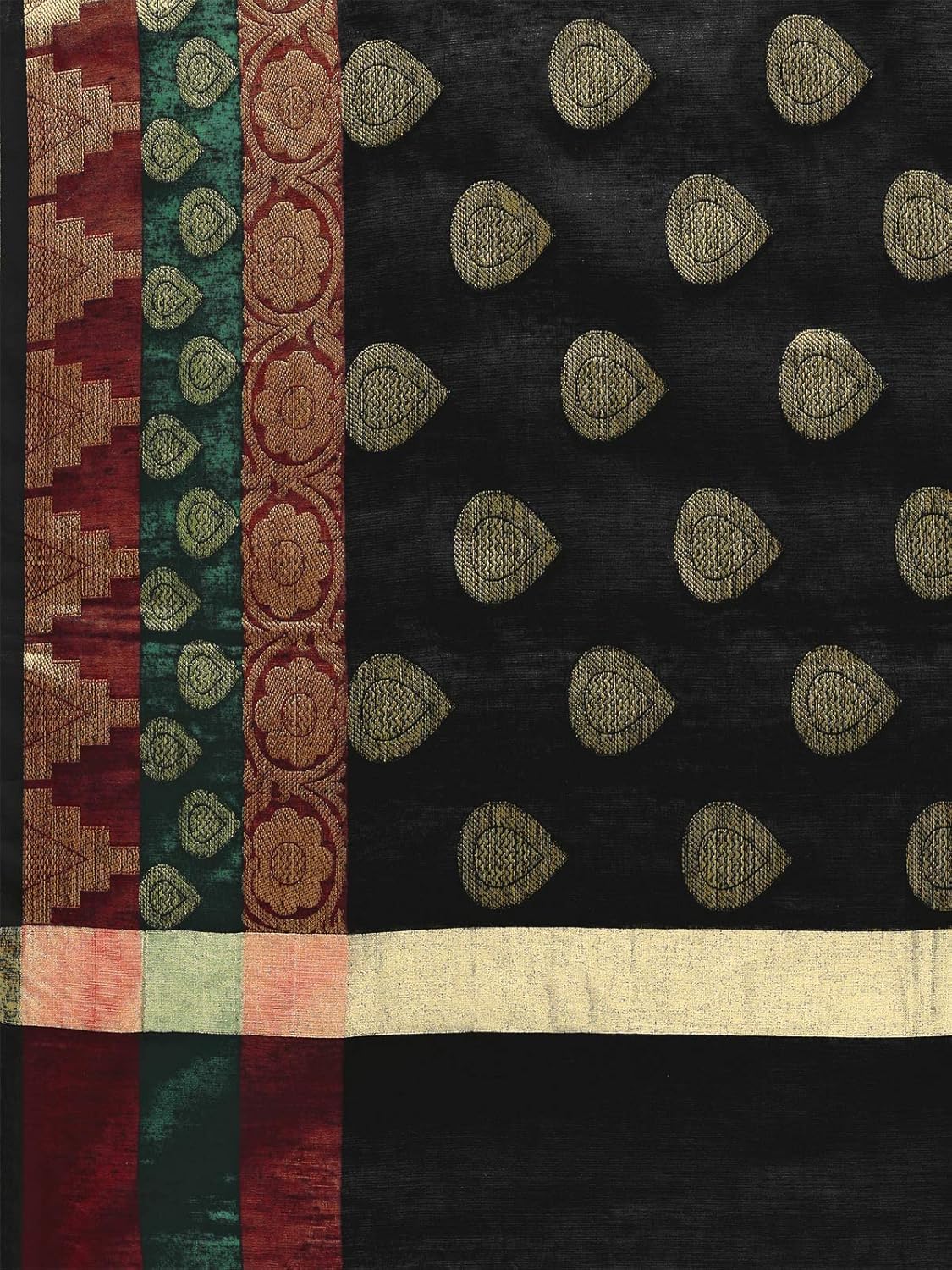 inddus women's cotton blend zari woven dupatta (ind-isk-527-b-dp, black and gold)