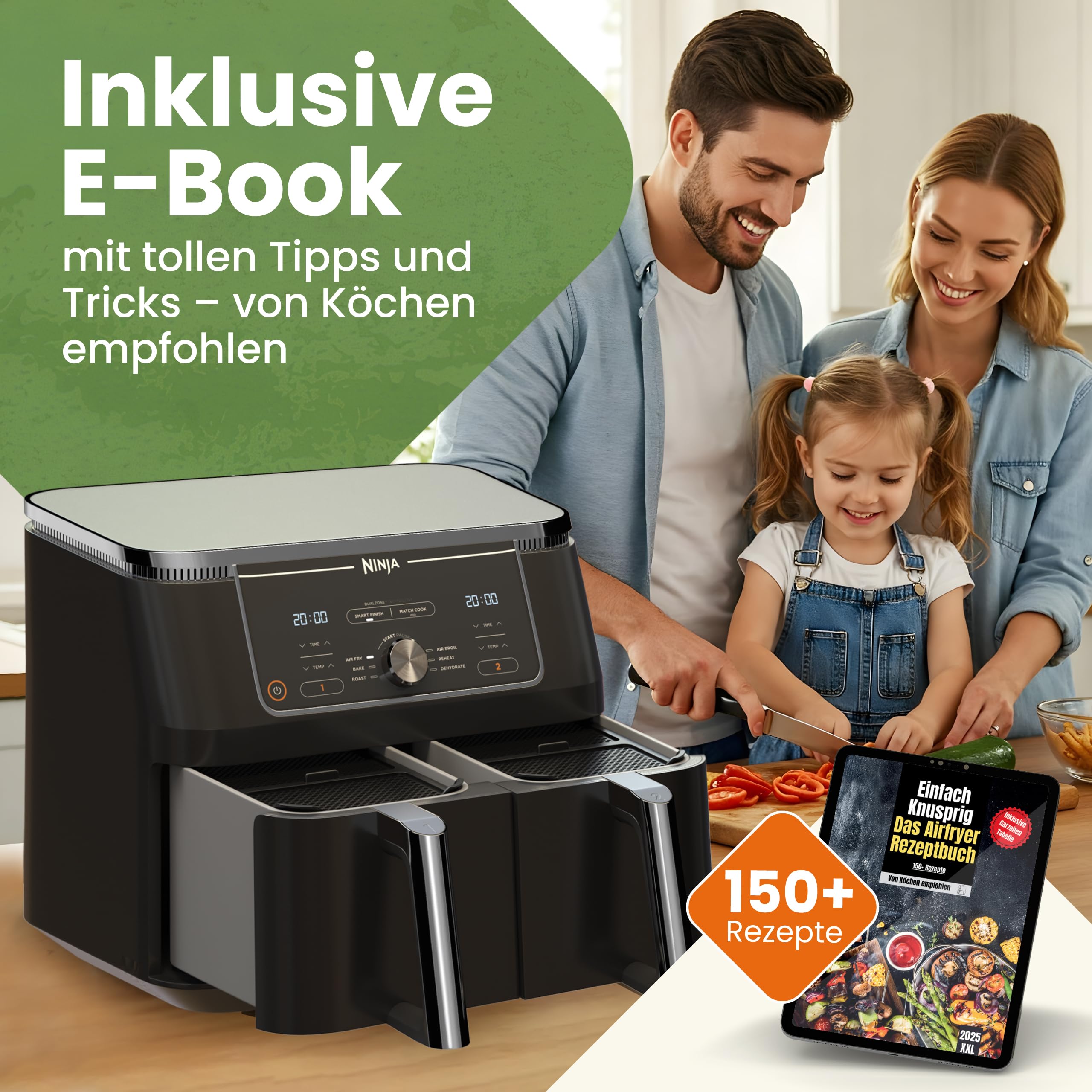 KRUSTENWERK® 2x Premium Spritzschutz Ninja AF400EU | Spritzschutz Airfryer Ninja [TESTSIEGER] Ninja Heißluftfritteuse Zubehör für Ninja Foodi Max Dual Zone | Airfryer Zubehör E-Book 150 Rezepte 7