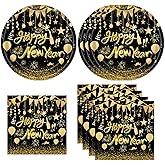 40Pcs 2026 Happy New Year Paper Plates and Napkins Party Supplies, Disposable New Years Eve Plates Napkins Dinnerware Set for New Years Party Decorations
