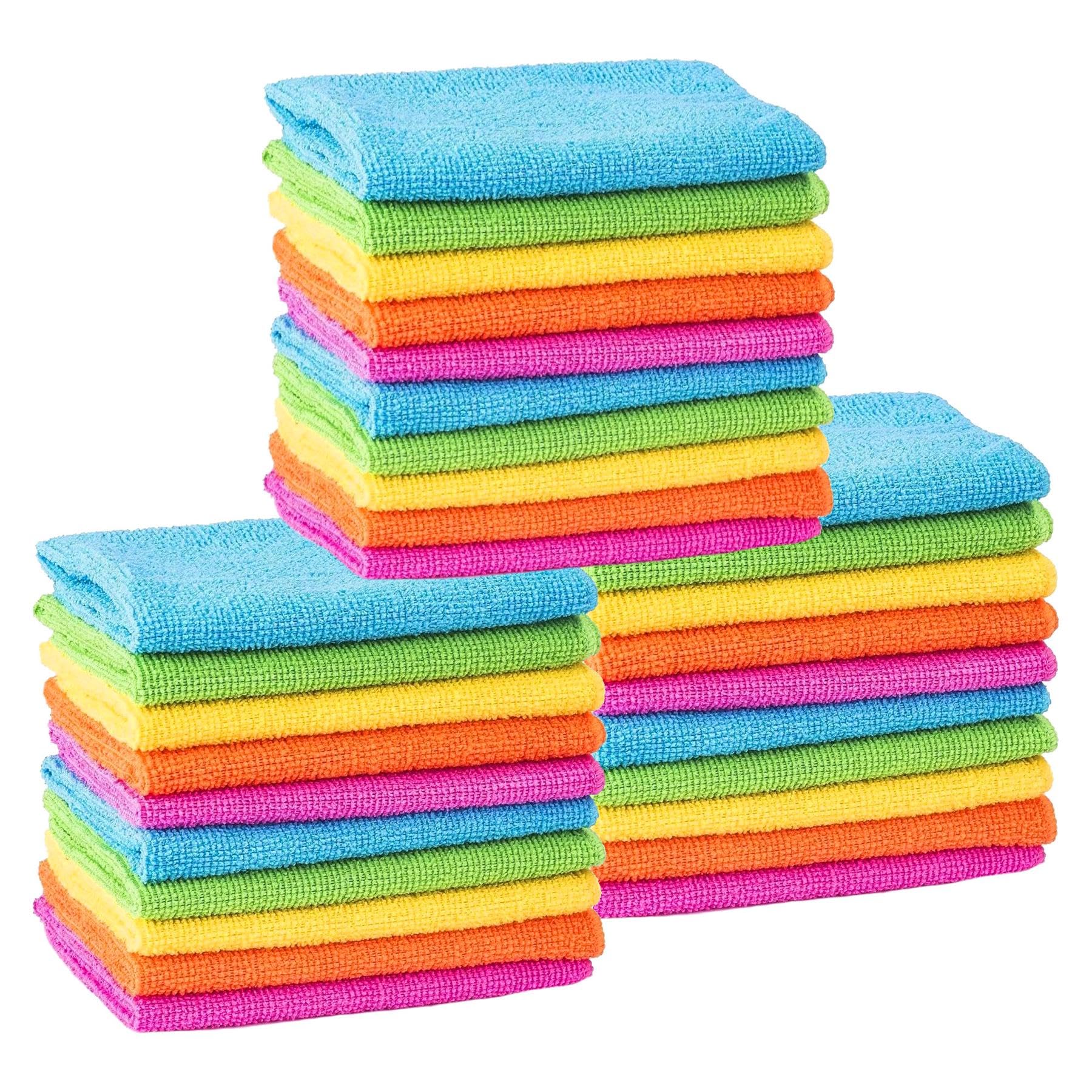 MTS Microfibre Cleaning Cloths 30 Pack, 30x30cm - Soft, Absorbent, Non Abrasive, Washable, Reusable Lint Free Duster Towels - Colour Coded Cloth Essentials for Kitchen, Car, Windows, Bathroom, Dishes