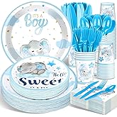 Sliner 175 Pcs Baby Boy Shower Decorations Plates Set for 25 Guests, Blue Elephant Theme Baby Shower Paper Plates Napkins Cups and Utensils Tableware Set It's a Boy Themed Birthday Party Supplies