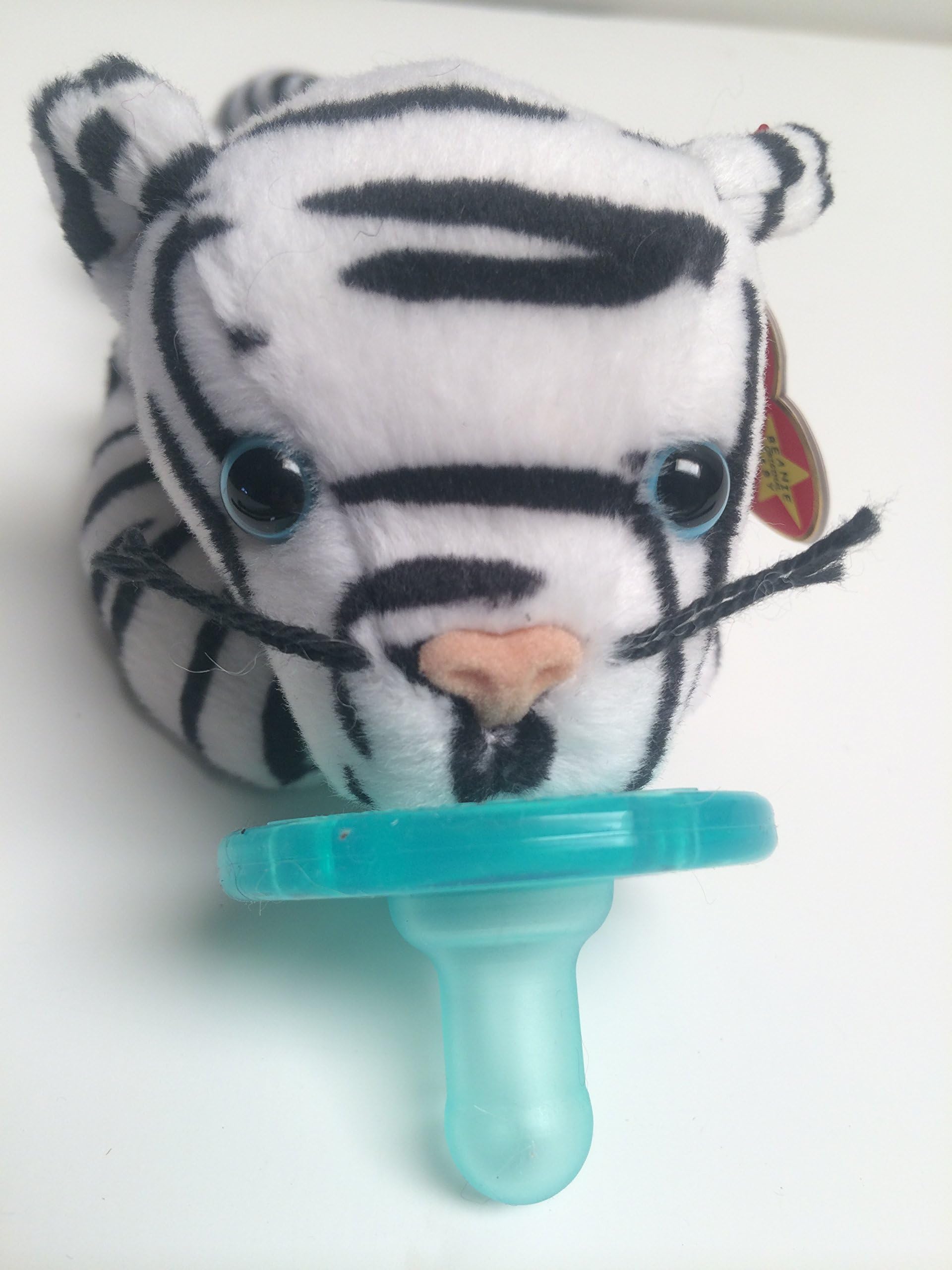 Premium Plush Toy for Baby Animal Pacifier Buddy with Pacifier Ring--Pacifier is Not Included (Tiger White) pacifier is not included
