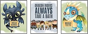 Silly Goose Gifts Dragon Riders Art Print Design Little Vikings Wall Decor Set (Bathroom Set)