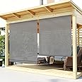 TANG Exterior Roller Shade Roll up Shade for Patio Deck Porch Pergola Balcony Backyard Outdoor Blinds Light Filtering Block UV Rays 4'W x 13.5'L Hollow Out Striped Light Grey