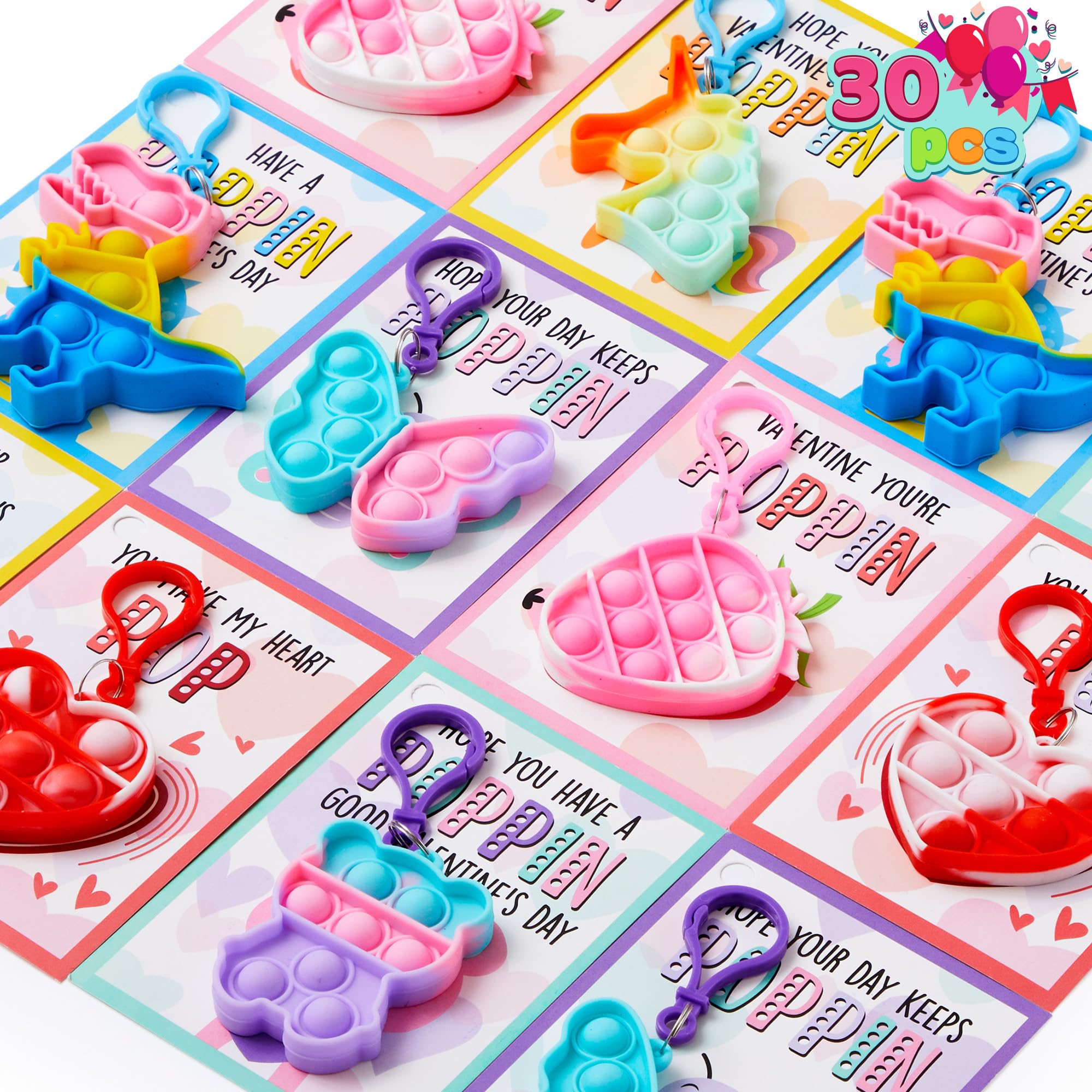 JOYIN 30 Packs Valentine's Day Gift Cards with Pop Fidget Keychain Toys ...