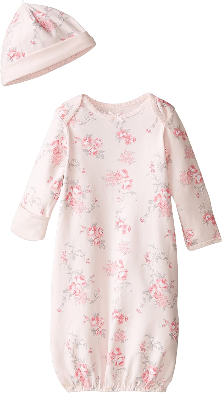 Little Me Baby Girls' Gown and Hat Set, Ivory/Multi, 0-3 Months: Infant And Toddler Nightgowns: Clothing