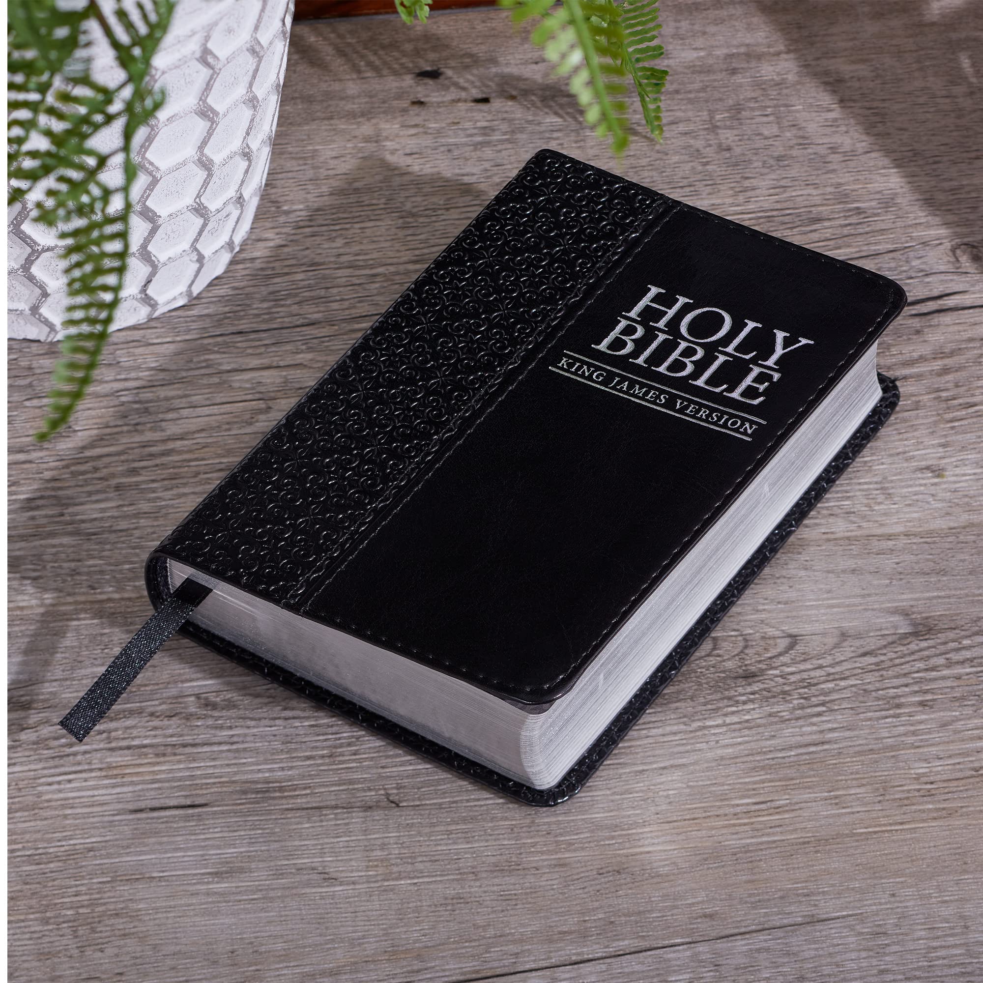 KJV Holy Bible, Mini Pocket Size, Black Faux Leather w/Ribbon Marker, Red Letter, King James Version (KJV Pocket Editions)