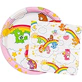 Silver Buffalo Care Bears Featuring Grumpy, Good Luck, Tenderheart, Love-A-Lot, Friend, Cheer, and Birthday 32 Pack Partyware Disposable Paper Plates and Napkins