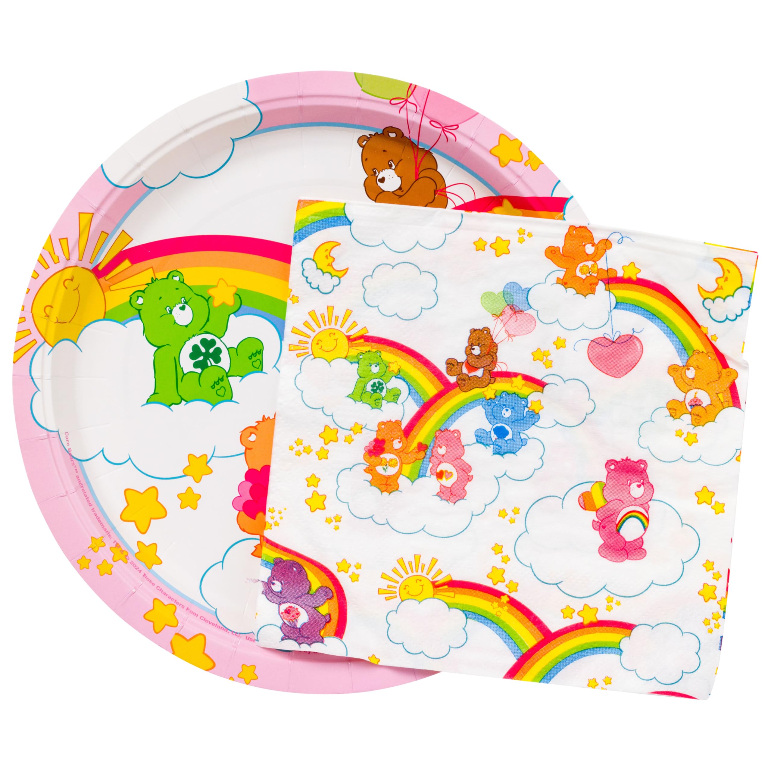 Photo 1 of Silver Buffalo Care Bears Featuring Grumpy, Good Luck, Tenderheart, Love-A-Lot, Friend, Cheer, and Birthday 32 Pack Partyware Disposable Paper Plates and Napkins