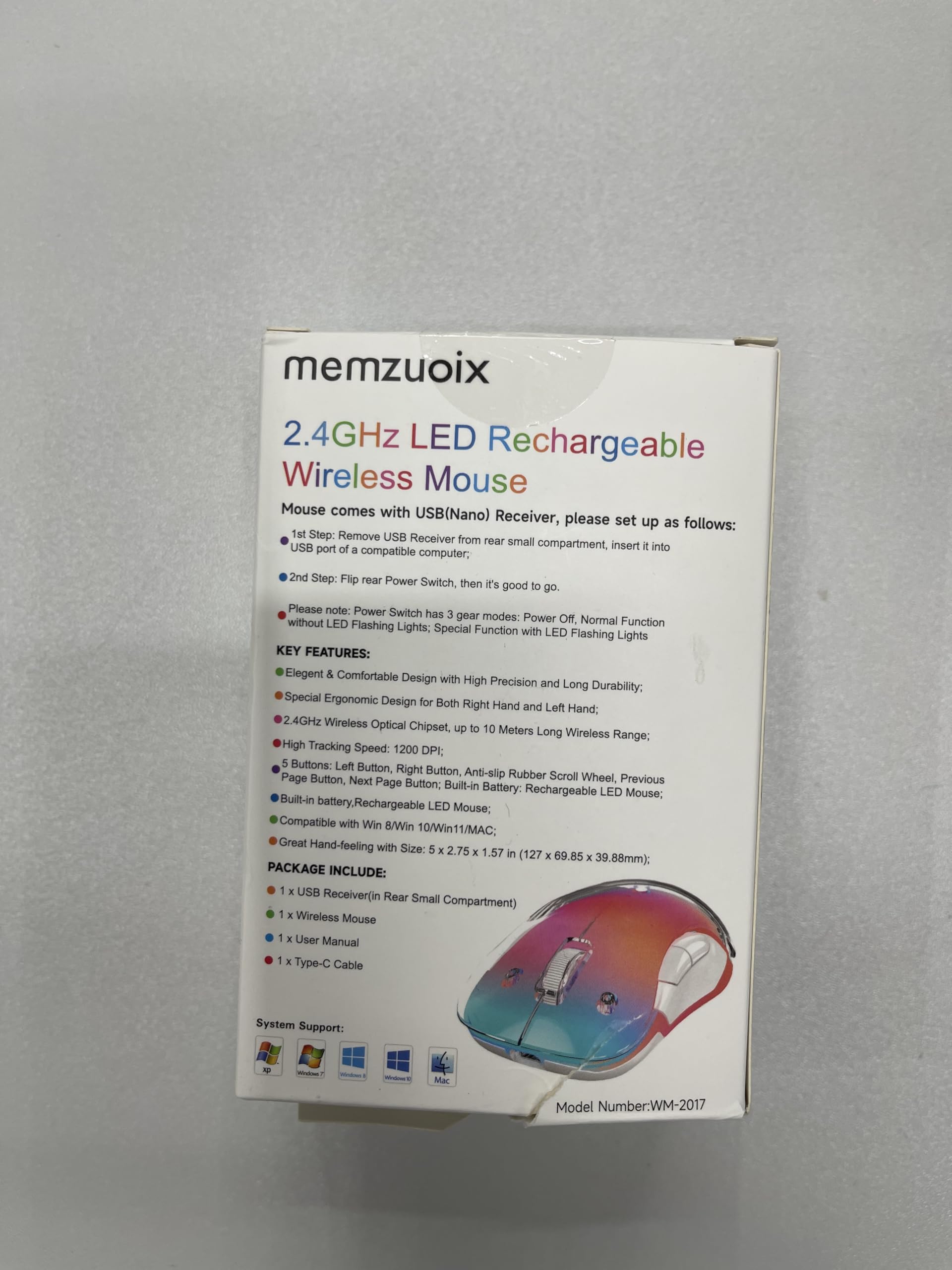 memzuoix 2.4G LED Wireless Mouse, Rechargeable Ergonomic Mouse with Detachable Cover, 1200 DPI Portable Optical Computer Mouse with USB Receiver for Laptop, PC, Desktop and MacBook, 5 Buttons-Pink