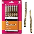 SAKURA Pigma Micron Fineliner Pens - Archival Black Ink Pens - Pens for Writing, Drawing, or Journaling - Black Ink - 03 Point Size - 6 Pack