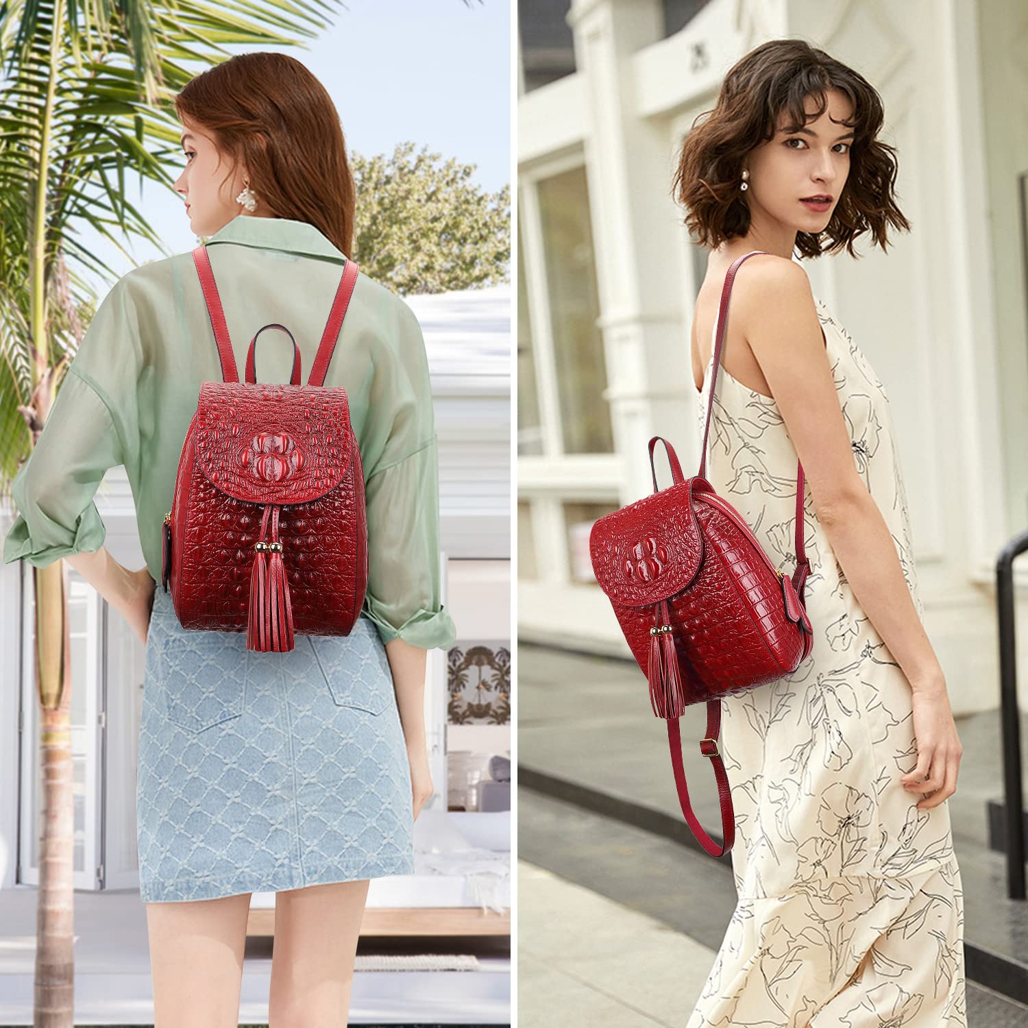 PIJUSHI Small Crocodile Leather Backpacks Purse for Women Casual Backpack Fashion Bag