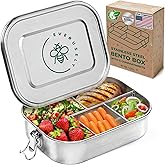 Everusely - Bento Box - Stainless Steel Lunch Box for Adults - 47 oz, 1.4 L - 5 Compartment Snack Container with Removable Silicone Seal + Secure Lock Clips - Non Plastic, Leakproof, Dishwasher Safe
