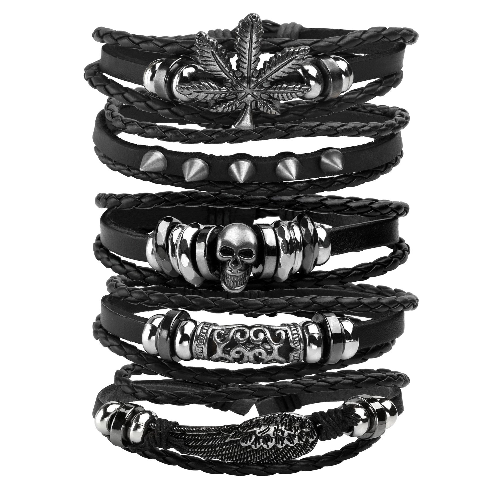 MILAKOO 5 Pcs Vintage Bracelet Woven Leather Rope Wristband Bangle Braided Bracelets Men Women