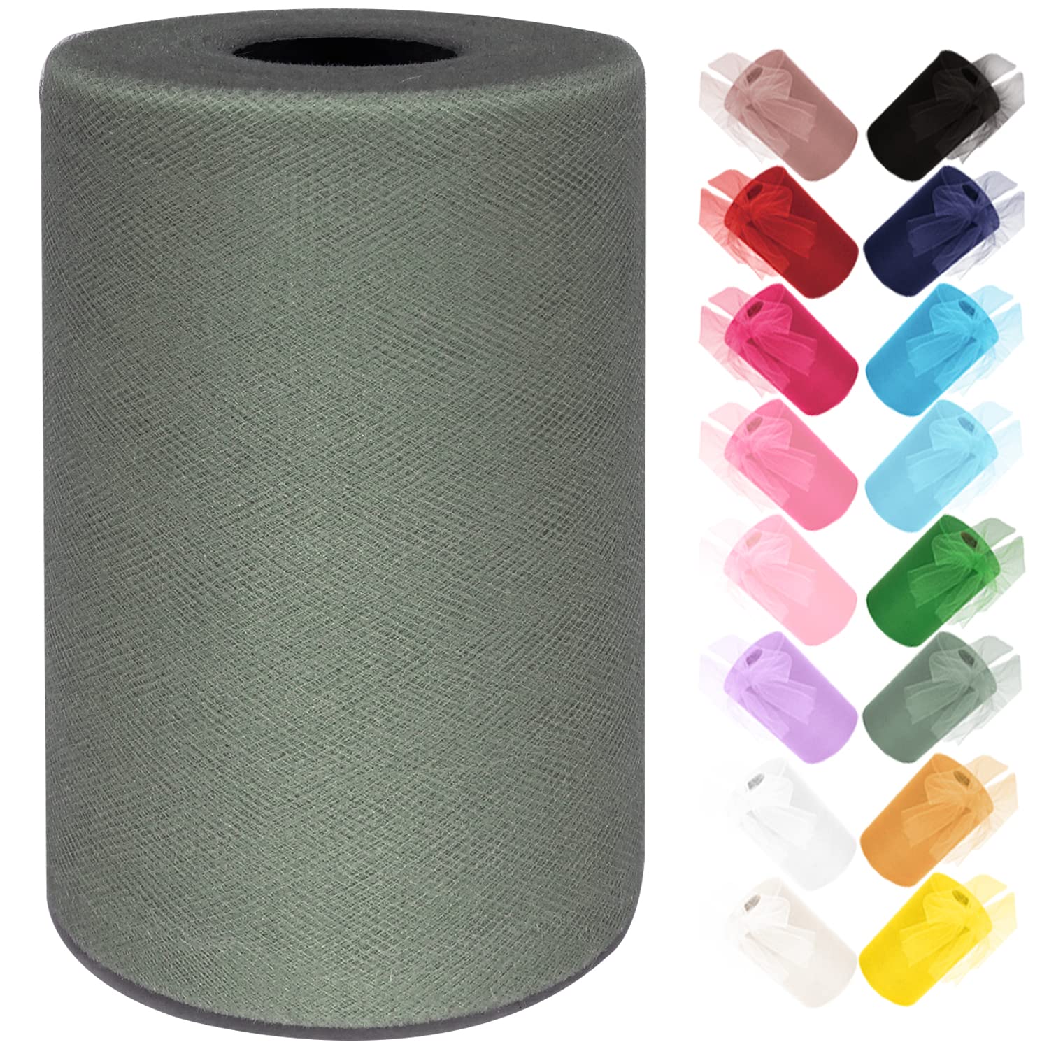 Ableme Deco Tulle Fabric Roll 6 Inches x 100 Yards (15cm x 91m) Tulle for Tutu Dress Pom Poms Gift Wrapping Baby Shower Wedding Decor (Sage Green)