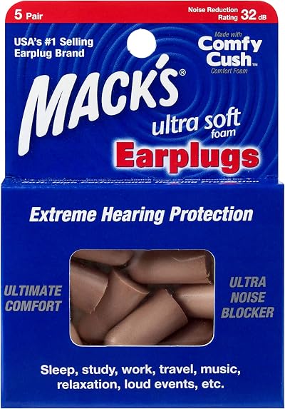 Mack's Ultra Ear Plugs 5 Pair Beige - NRR 32dB Comfort Hearing Protection
