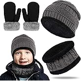 SATINIOR 3 Pcs Kid Winter Knitted Hat Scarf Gloves Set Thick Toddler Beanie Cap Mitten Neck Warmer for Boy Girl 3 to 7 Years