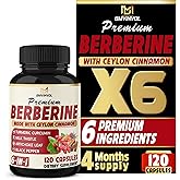 BMVINVOL 6in1 Berberine Supplement with Ceylon Cinnamon, Tumeric Root, Milk Thistle, Artichoke, Black Pepper -120 Capsules for 4 Month Supply