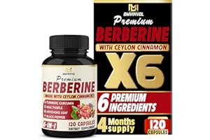BMVINVOL 6in1 Berberine Supplement with Ceylon Cinnamon, Tumeric Root, Milk Thistle, Artichoke, Black Pepper -120 Capsules for 4 Month Supply