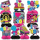 DTOFOOT 10 Pcs 90s Party Decorations, 90s Retro Honeycomb Centerpieces Back to 90s Party Table Centerpieces 1990s Vintage Birthday Party Favors Supplies 90s Themed Party Decorations