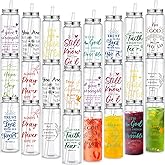 Skylety 24 Pcs Christian Gifts for Women 17 oz Large Inspirational Bible Verse Cups with Lids Straws Valentines Day Plastic Drinking Cups Reusable Acrylic Skinny Tumbler for Coworker Teacher Nurses