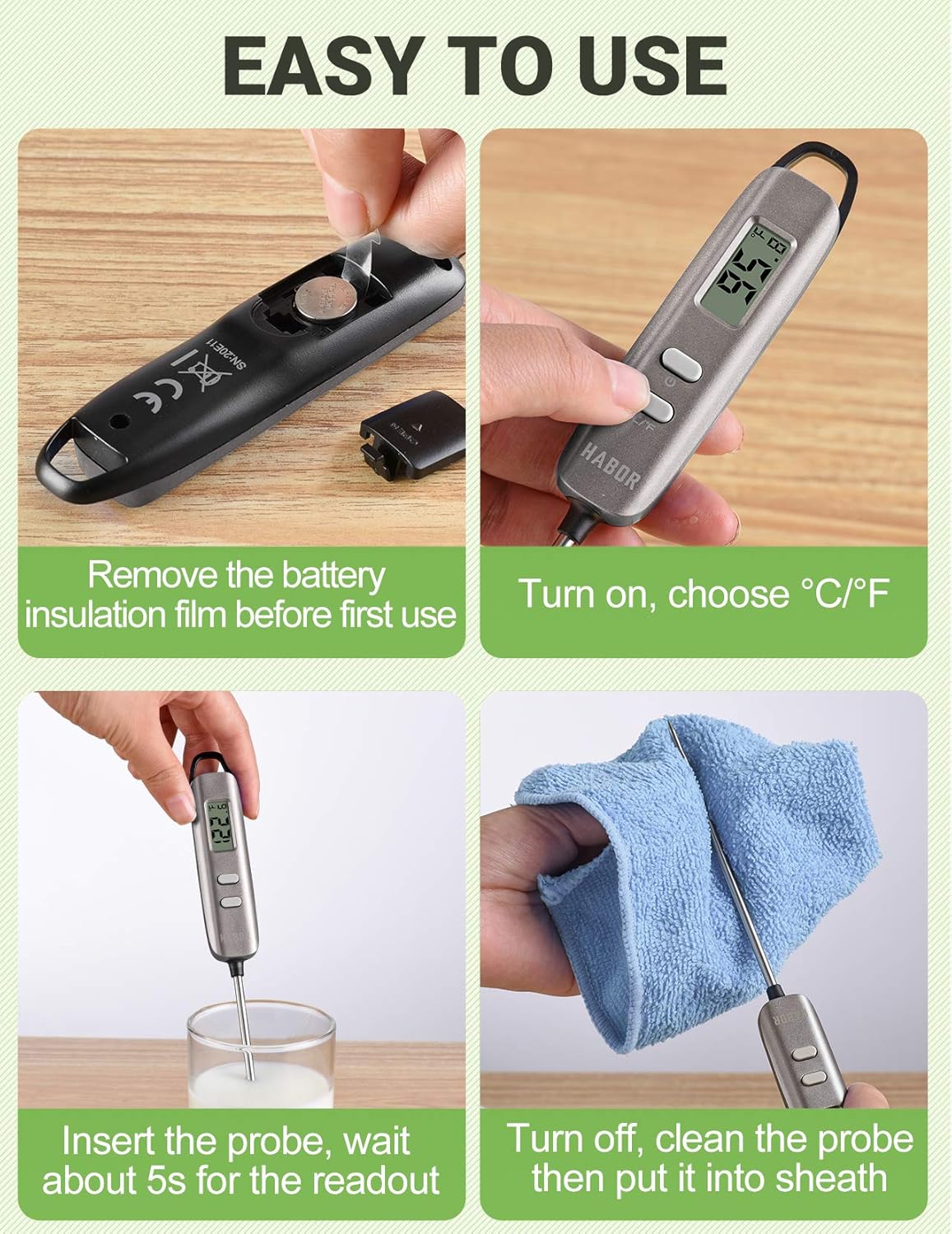 Habor 022 Meat Thermometer, Instant Read Thermometer Digital Cooking Thermometer, Candy Thermometer with Super Long Probe for Kitchen BBQ Grill Smoker Meat Oil Milk Yogurt Temperature: Kitchen & Dining