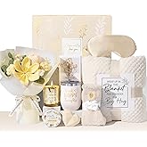 Valentine's Day Birthday Gifts for Women Self Care Package Get Well Soon Gift Baskets, Thinking of You Sympathy Spa Gift Set w/ Crochet Flower Bouquet, Unique Gifts for Women Her Wife Girlfriend Mom