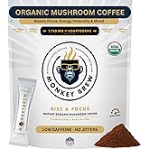 Monkey Brew Rise & Focus USDA Organic Mushroom Coffee | Boosts Focus, Energy, Immunity & Mood | 1,750mg Adaptogens: Lion’s Mane, Turkey Tail, KSM-66 Ashwagandha | Low Caffeine, Fruiting Body
