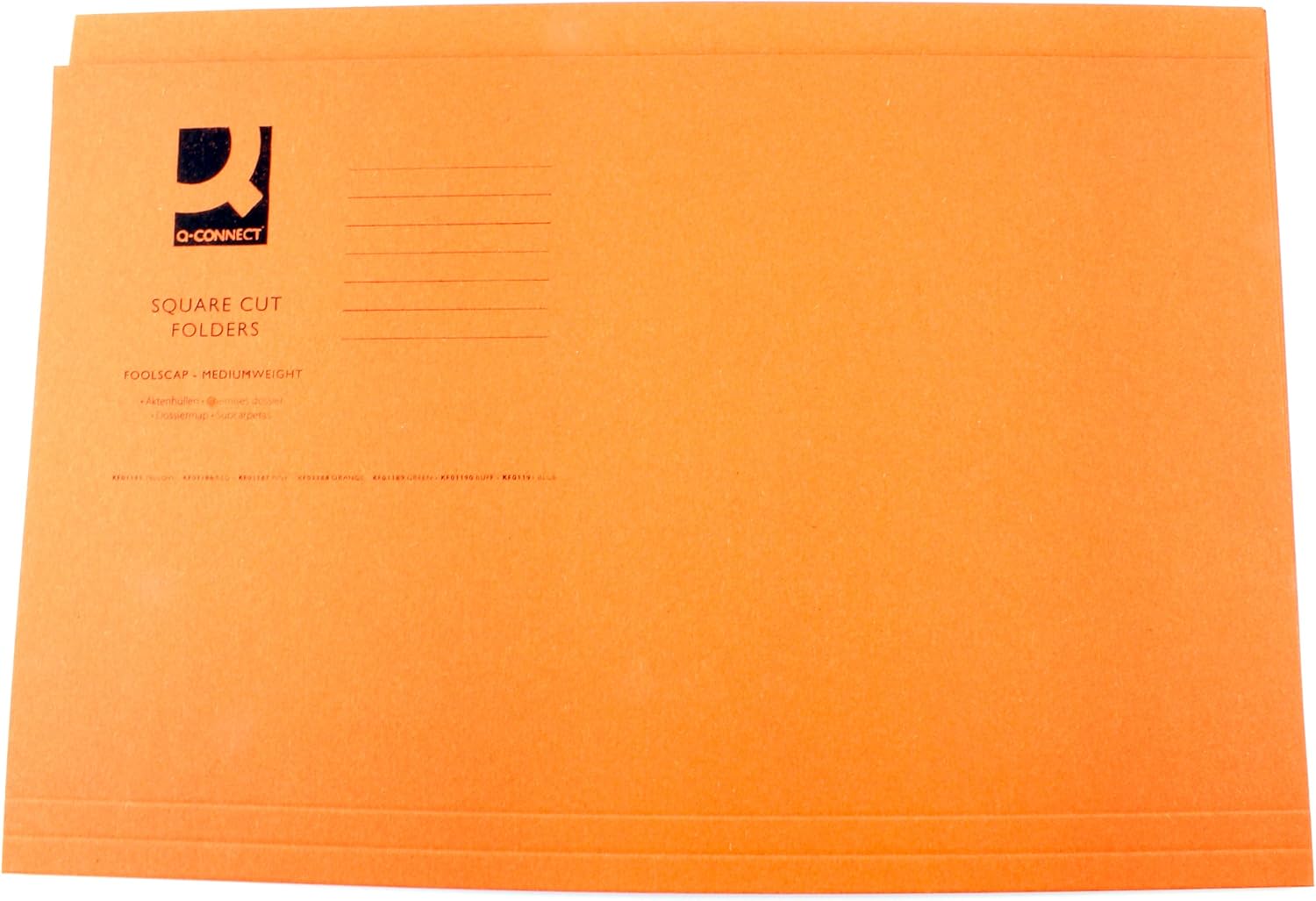 Q-Connect Square Cut Folder Medium Weight Foolscap KF01188, 250 g - Orange, Pack of 100