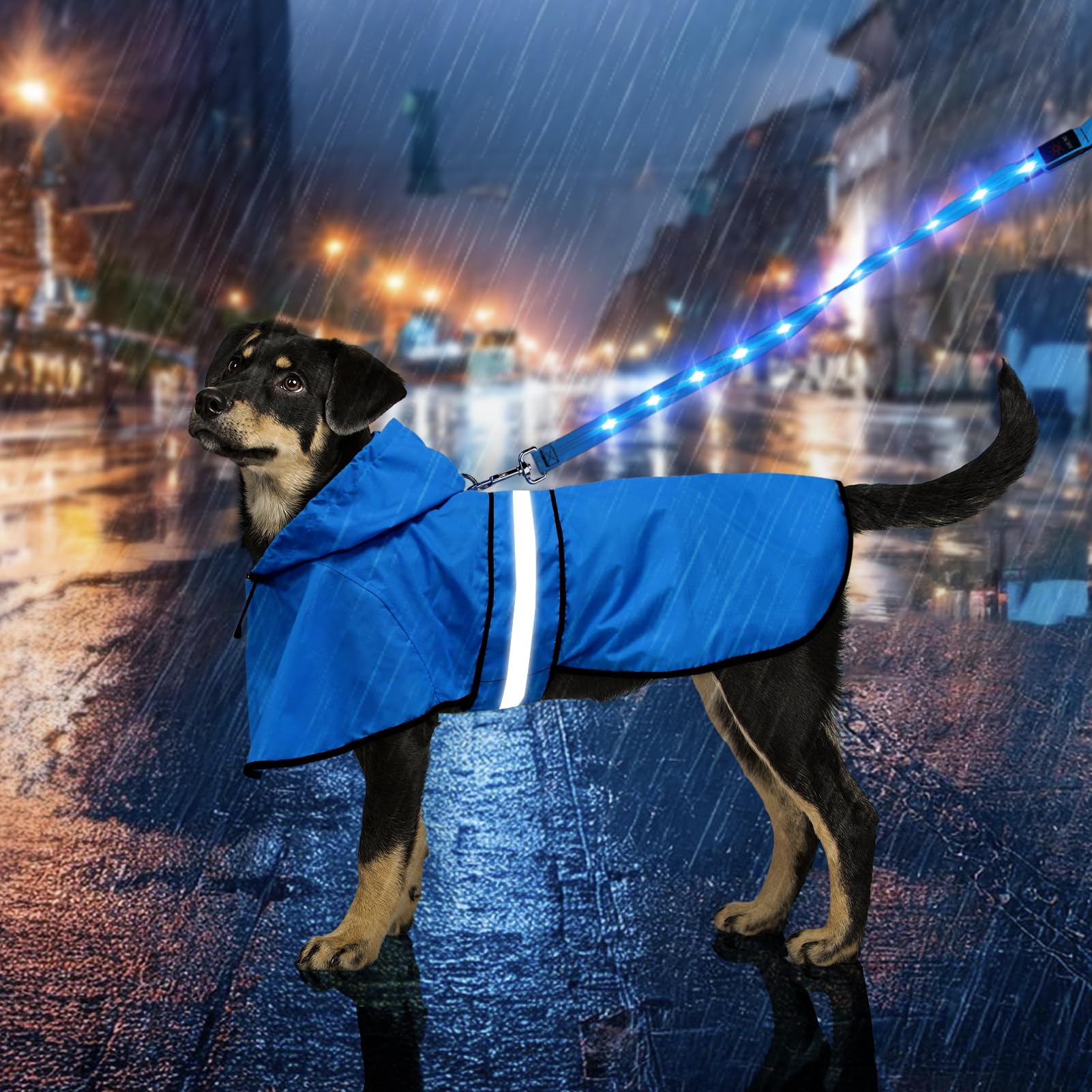 Weesiber Dog Raincoat - Waterproof Dog Rain Coat, Adjustable Reflective Dog Rain Jacket, Lightweight Dog Poncho, Dog Slicker for Dog Walking (Medium, Blue)