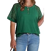 Eytino Plus Size Tops for Women Summer Short Sleeve Shirts Button Down Dressy Casual Blouse Tshirts(1X-5X)