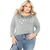 Avenue Women's Plus Size Foil Heart Top