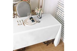 NICETOWN White Polyester Waterproof Rectangle Tablecloth, Stain Wrinkle Resistant Spillproof Table Cloth for Holiday Dinner/K
