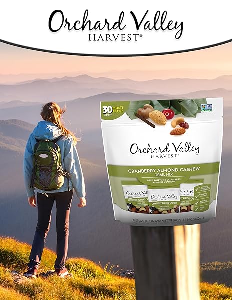 ORCHARD VALLEY HARVEST CRANBERRY ALMOND CASHEW TRAIL MIX, 1 OZ (PACK OF 30), CRANBERRIES, ALMONDS, AND CASHEWS, NON-GMO, NO ARTIFICIAL INGREDIENTS, HEALTHY SNACKS FOR ADULTS