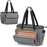 LUXJA Teacher Bag with Accordion File Area and Laptop Sleeve, Teacher Tote Bag for Women (Patent Pending), Gray