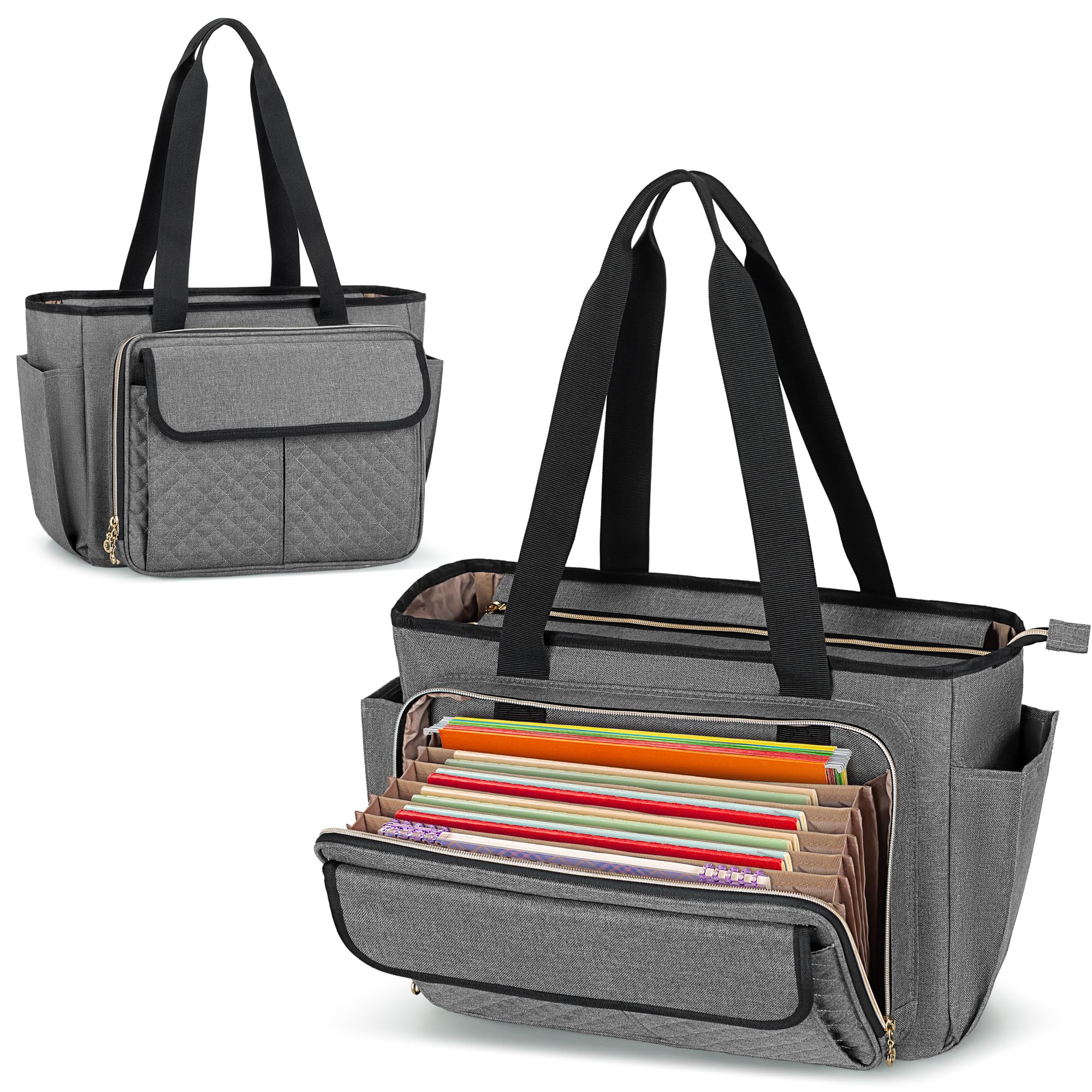 Luxja Teacher Bag with Accordion File Area and Laptop Sleeve, Teacher Tote Bag for Women (Patent Pending), Grey