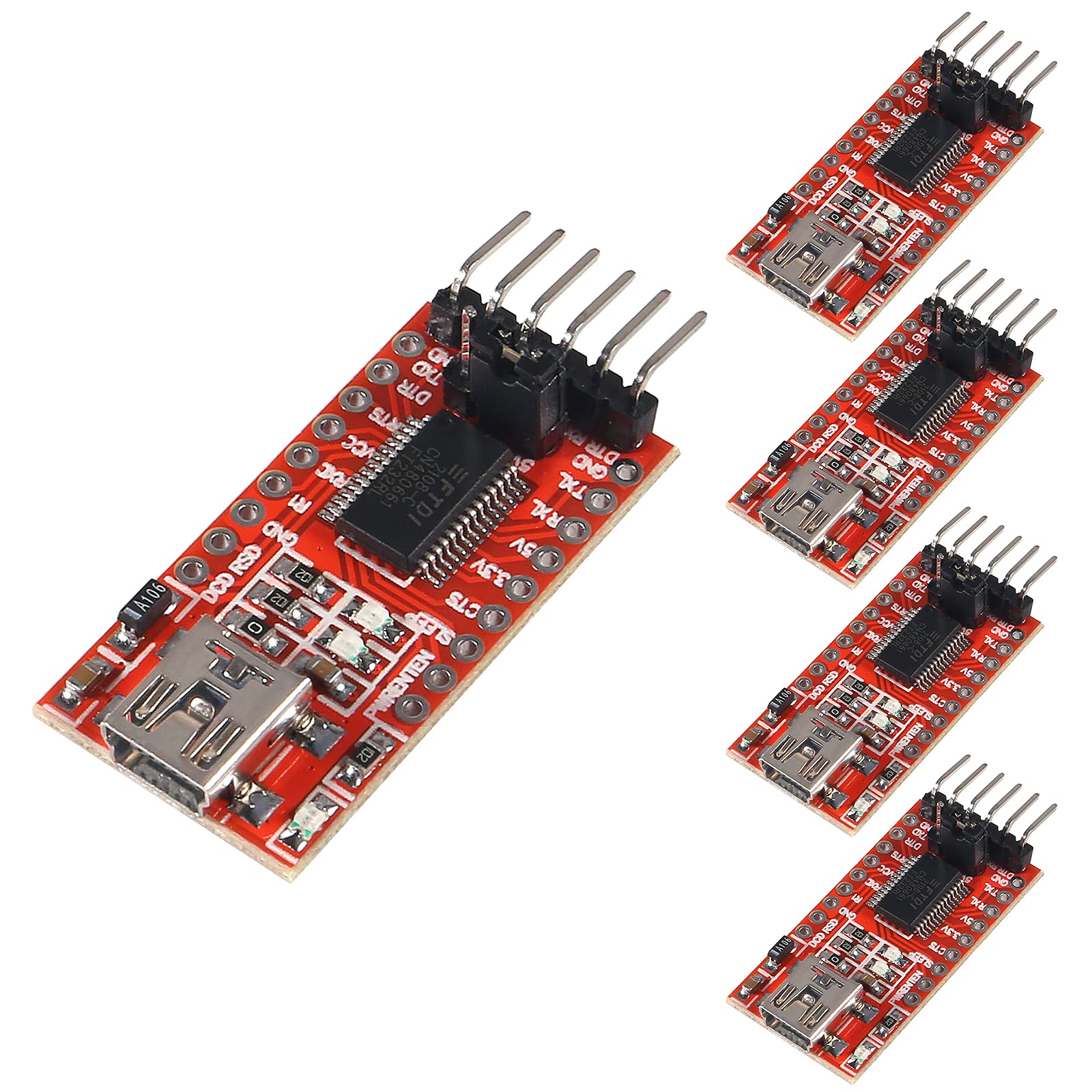 Dealikee 5 Pack FT232RL Mini USB to TTL Serial Converter Adapter 3.3V 5.5V FT232R Breakout Module Mini Port Adapter Board for Arduino
