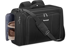 Vancropak Convertible Carry on Garment Bag with Backpack Straps, Airline Approved Travel Garment Duffel Bag with Shoe Compartment, Wrinkle Free Suit Carrier Business Suitcase For 15.6" Laptop, Black