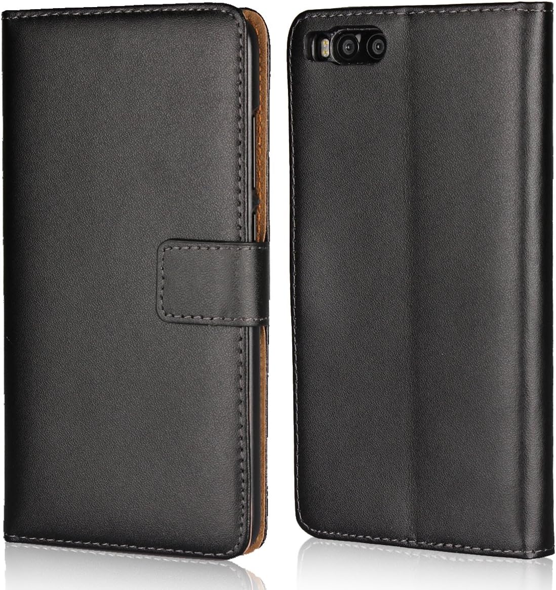Copmob Xiaomi Mi Note 3 Leather Case, Genuine Leather Case Cover Pouch Wallet Case Flip Case with [Card Slots/Card Holder] [Magnetic Closure] Kickstand Function Folio Flip Book Cover - Black