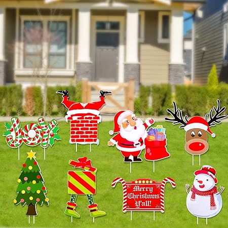 Amazon Co Jp Konsait 8パック クリスマス 庭 サイン ステークデコレーション ステーク付き クリスマス 屋外 庭 サイン クリスマス ホリデー 冬 ワンダーランド オーナメント 庭 屋外 芝生 庭 クリスマスデコレーション おもちゃ