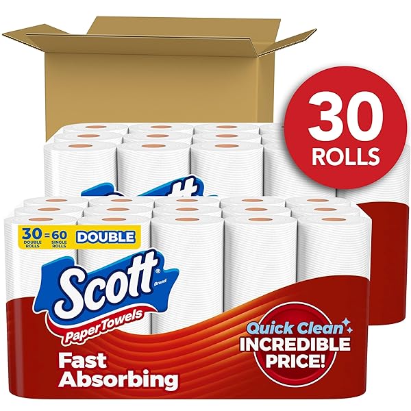 SCOTT PAPER TOWELS, CHOOSE-A-SHEET, 30 DOUBLE ROLLS = 60 REGULAR ROLLS (108 SHEETS PER ROLL)